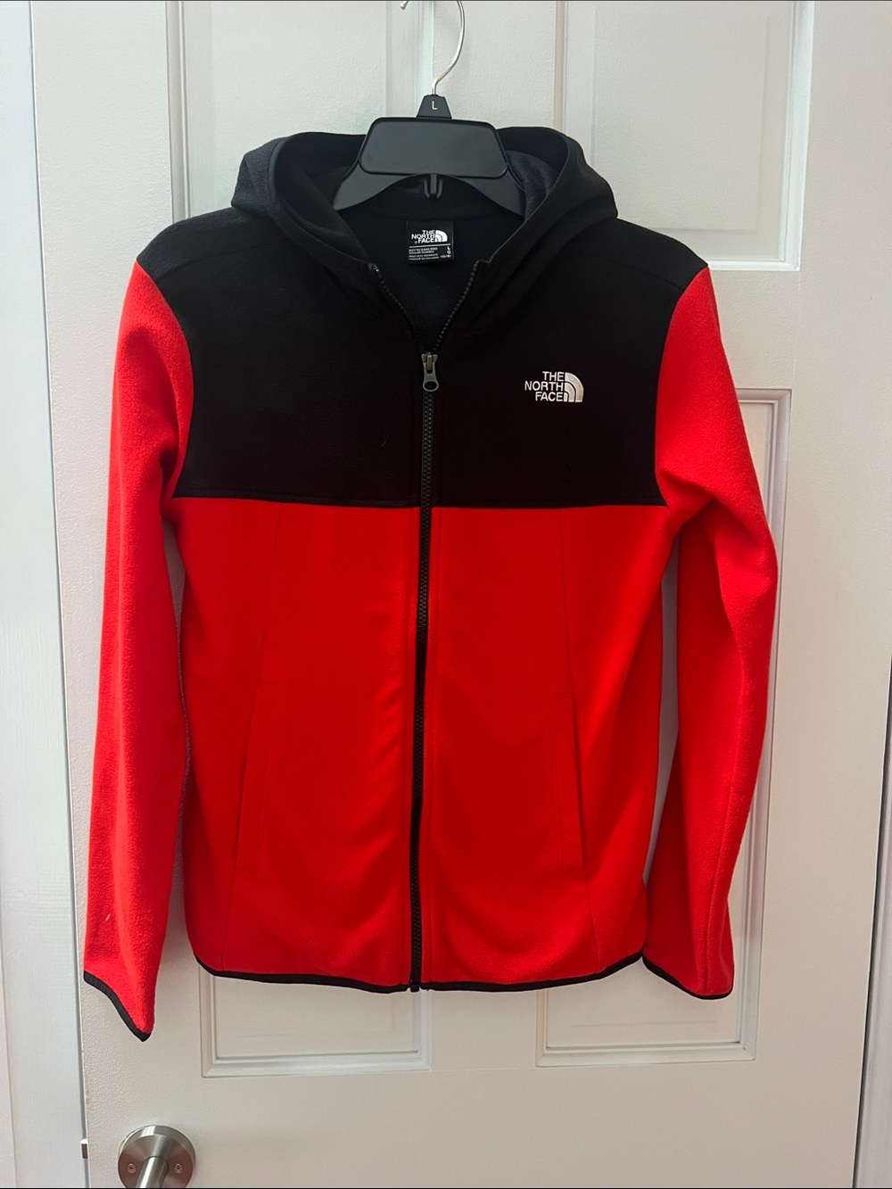 The North Face Kids Red and Black Full-Zip Fleece Hooded Jacket